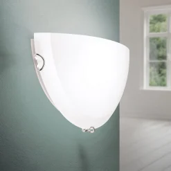 ORION Væglamper|Væglamper>Agada væglampe, opalglas, krom, halvcirkelformet