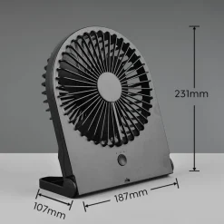 Reality Leuchten Akku-bordventilator Breezy, sort, støjsvag