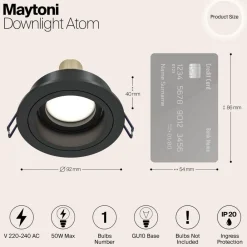 Maytoni Akron indbygningslampe, justerbar, rund, sort