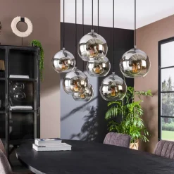 Zijlstra Pendellamper>Allessandra hængelampe, 7 lyskilder, Ø 18 cm, røgfarvet grå, glas