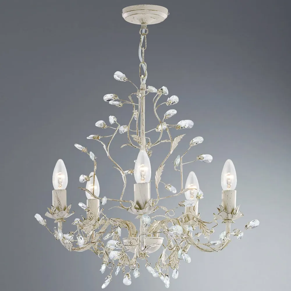 Almandite lysekrone, 5 lyskilder, creme, guld^Searchlight Clearance