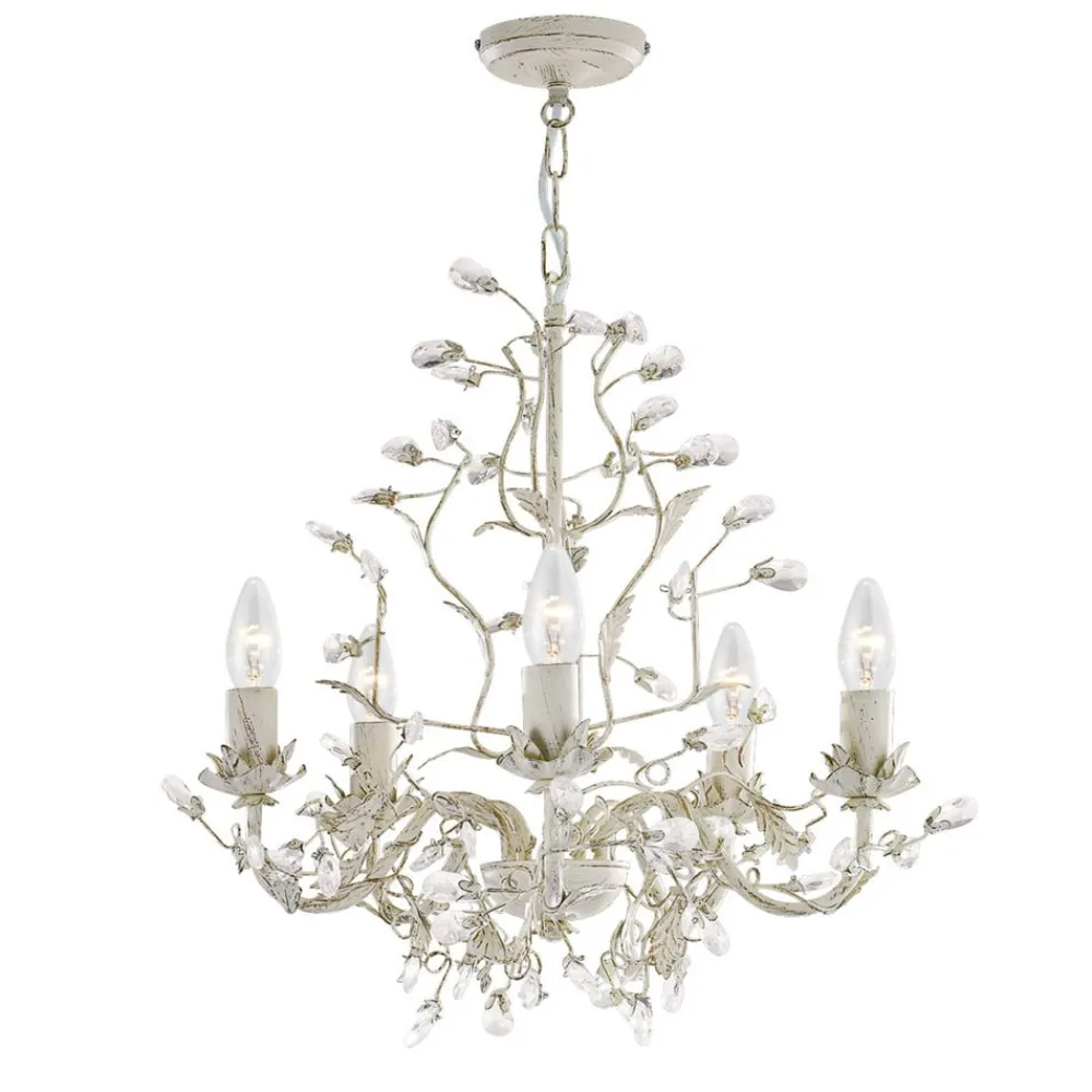 Almandite lysekrone, 5 lyskilder, creme, guld^Searchlight Clearance