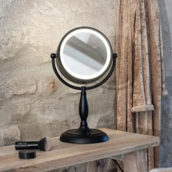 Markslöjd Ansigtsbordspejl med lys, sort, metal, højde 36 cm