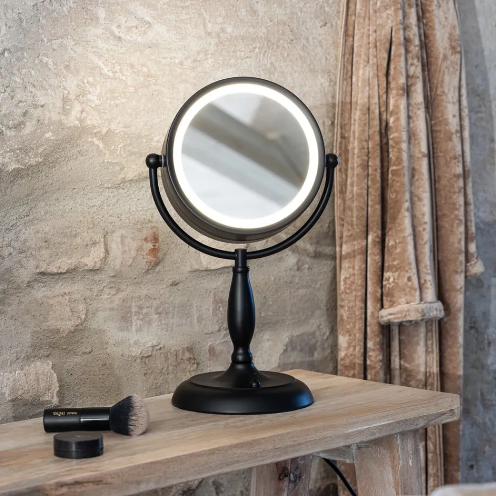Markslöjd Ansigtsbordspejl med lys, sort, metal, højde 36 cm