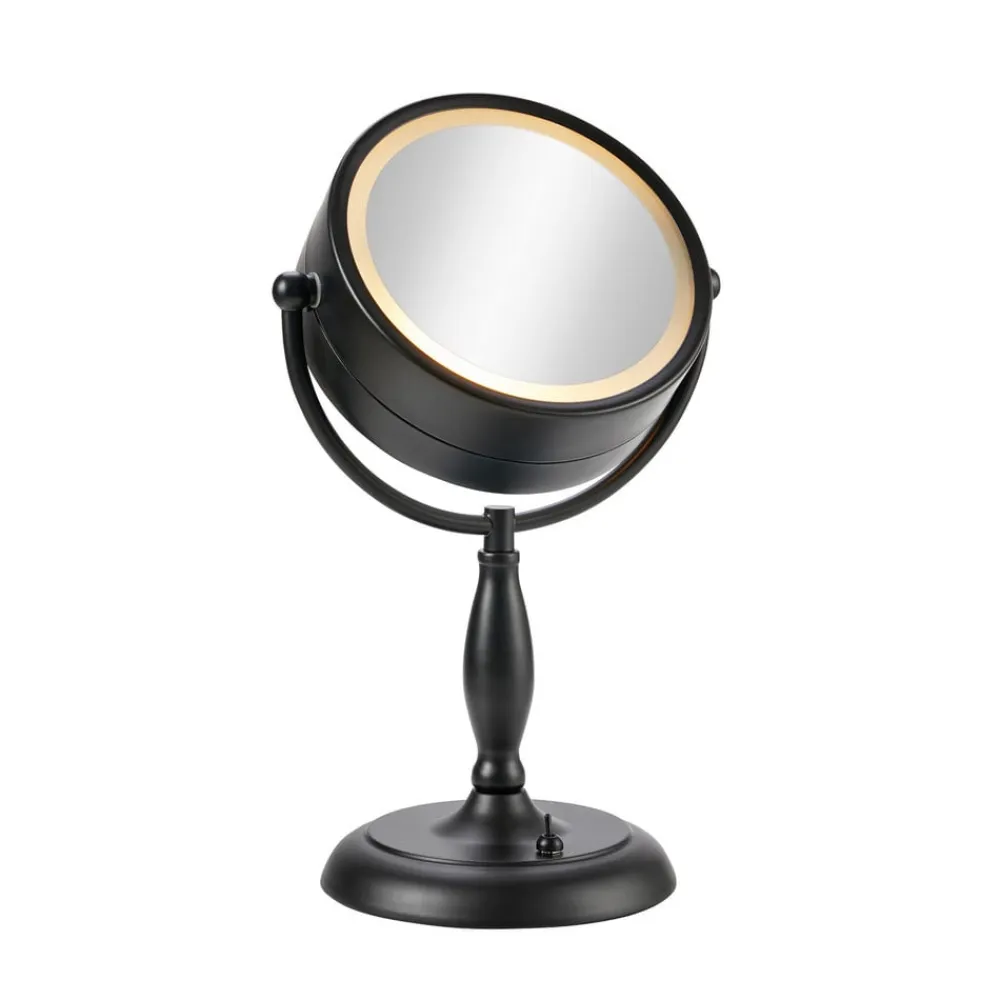 Markslöjd Ansigtsbordspejl med lys, sort, metal, højde 36 cm