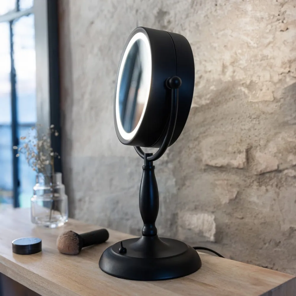 Markslöjd Ansigtsbordspejl med lys, sort, metal, højde 36 cm