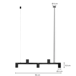 Arcchio hængelampe Brinja, sort, 120 cm, 5 lyskilder, GU10