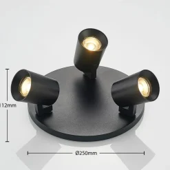 Arcchio Iavo-loftspot, rund, 3 lyskilder, sort