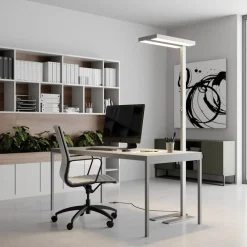 Arcchio LED-gulvlampe Logan Basic, sølv, 6.000 lm, dæmpbar