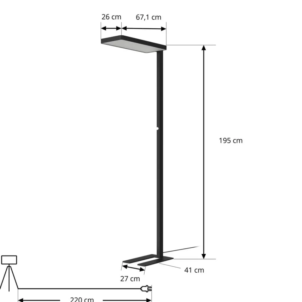 Arcchio LED-gulvlampe Timon, 54W, sort, højde 195 cm