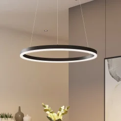 Arcchio LED-hængelampe Albiona, sort, 1 ring, Ø 60 cm