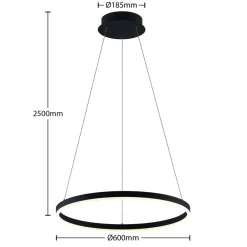 Arcchio LED-hængelampe Albiona, sort, 1 ring, Ø 60 cm