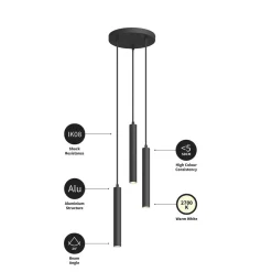 Arcchio LED-pendellampe Franka, 3 lyskilder, Ø 24 cm, sort