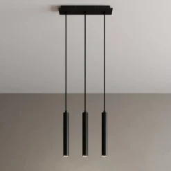 Arcchio LED-pendellampe Franka, 3 lyskilder, lang, sort, aluminium