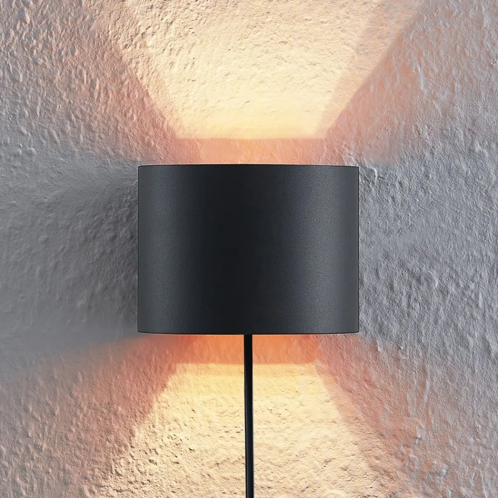 væglampe Zuzana, rund, sort, stik, 13 cm^Arcchio Outlet