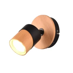 Trio Lighting Aruni vægspot af træ, 1 lyskilde, sort