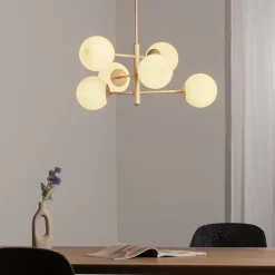 Domiluce Aurora hængelampe, beige, Ø 60 cm, 6 lyskilder, glas, E14