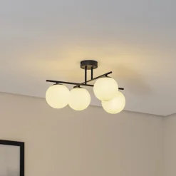 Aurora loftlampe, sort, Ø 50 cm, 4 lyskilder, glas, E14^Domiluce Online