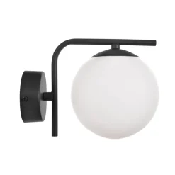 Domiluce Aurora væglampe, sort, glas, 17 cm høj, kugle, E14