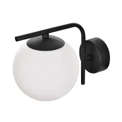 Domiluce Aurora væglampe, sort, glas, 17 cm høj, kugle, E14