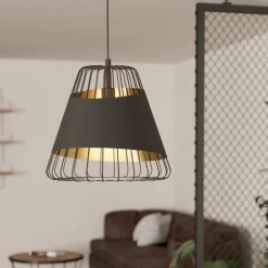 EGLO Pendellamper>Austell pendellampe, Ø 43 cm, sort/guld, metal, stof