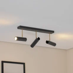 Luminex Axion loftlampe, 3 lyskilder, sort/guld, lang, stål
