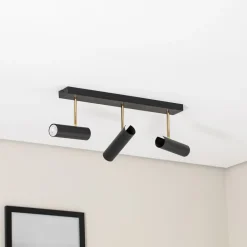 Luminex Axion loftlampe, 3 lyskilder, sort/guld, lang, stål