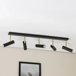 Luminex Spotlights>Axion loftlampe, 5 lyskilder, sort/guld, lang, stål