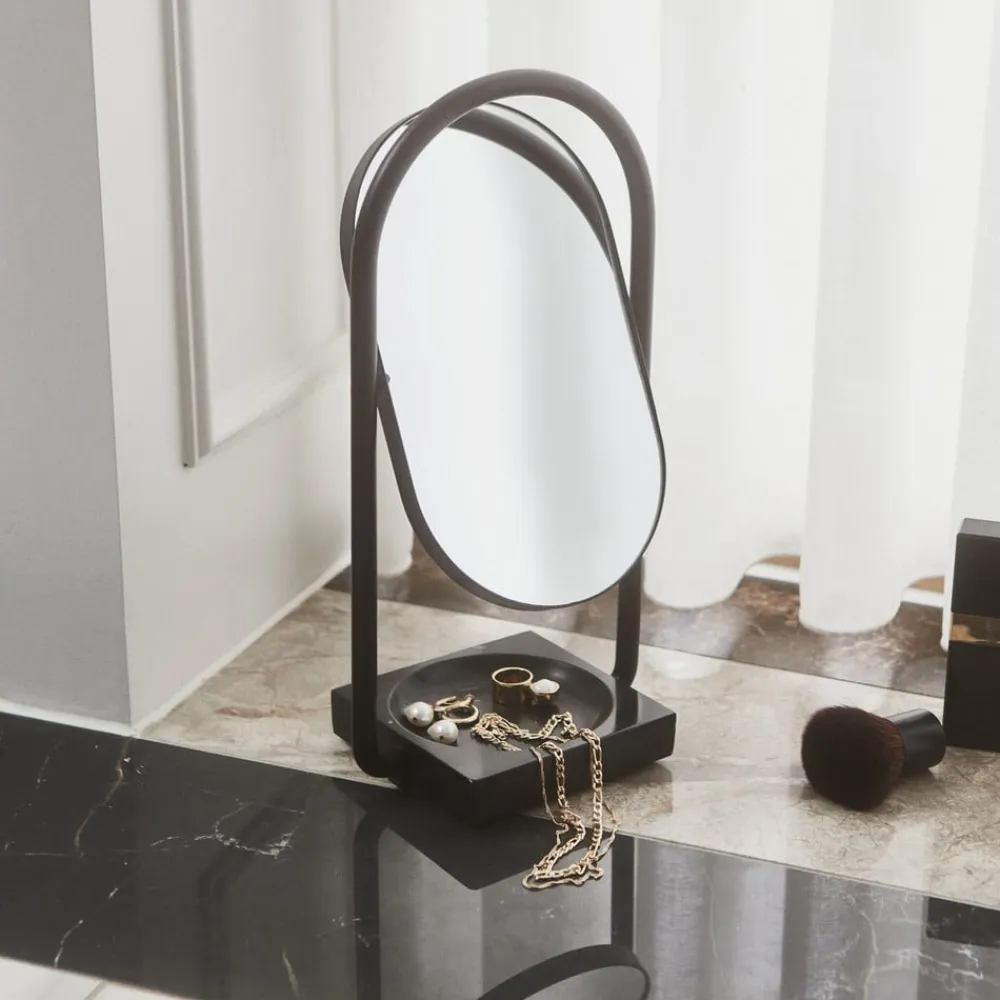 Angui bordspejl, sort, højde 35 cm, glas, marmor^AYTM