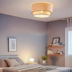 Boho loftlampe, rattan, beige/sort^Duolla Online