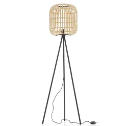 EGLO Bordesley gulvlampe, trefod, med træskærm