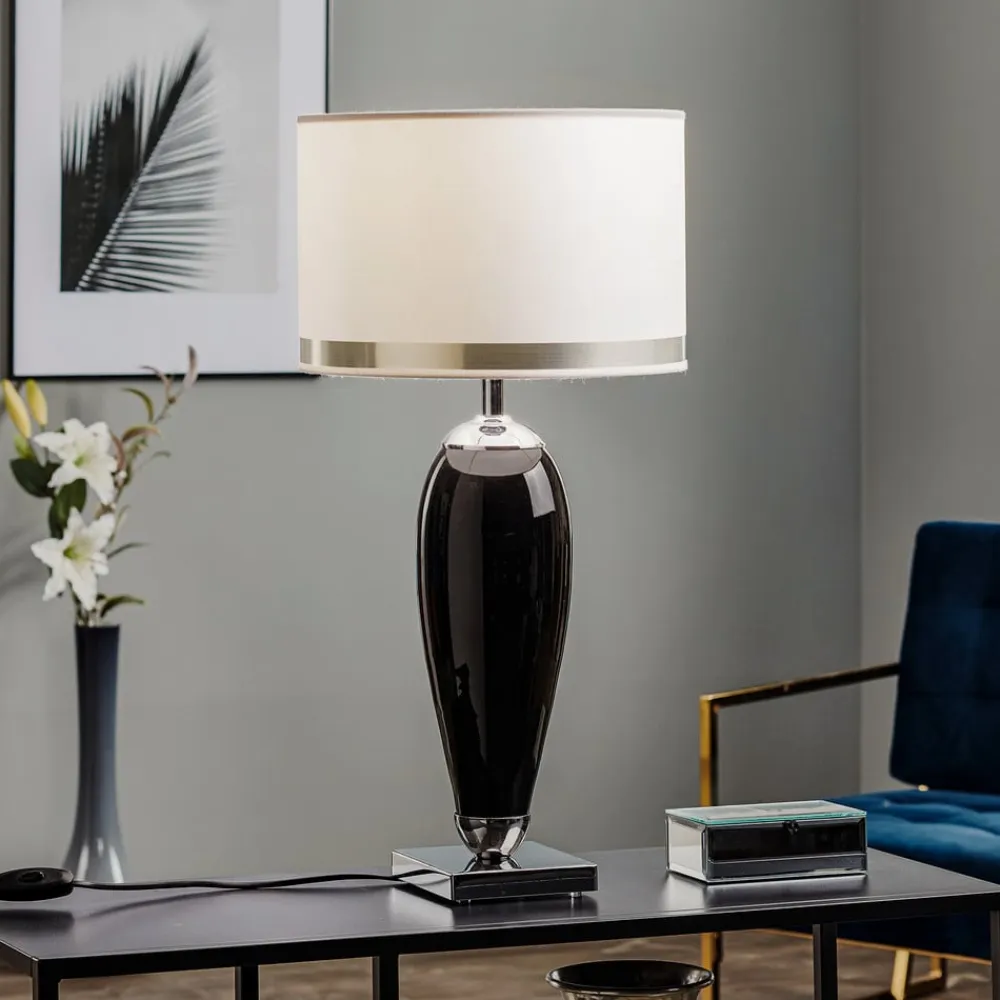 Argon Bordlampe Lund, sort/hvid, højde 60 cm, tekstil