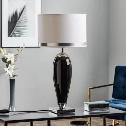 Argon Bordlampe Lund, sort/hvid, højde 60 cm, tekstil