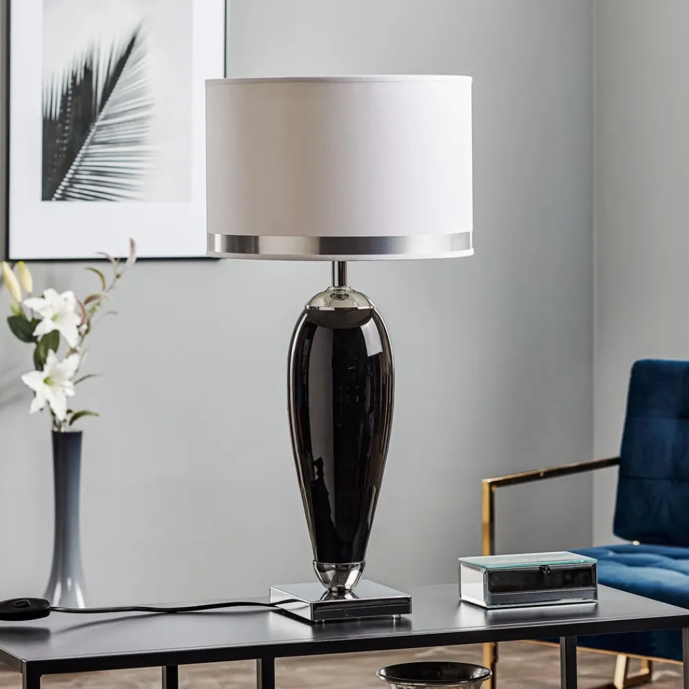 Argon Bordlampe Lund, sort/hvid, højde 60 cm, tekstil