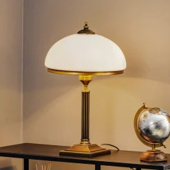 Jupiter Bordlampe Petro, glas, antik messingfarve, højde 50 cm