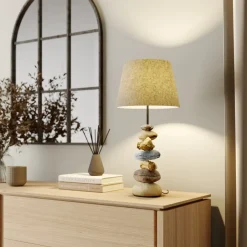 Bordlampe Vera, stofskærm og sten-dekor, 55 cm^ONLI Outlet