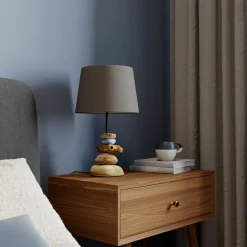 Bordlampe Vera, stofskærm og sten-dekor, 38 cm^ONLI Outlet