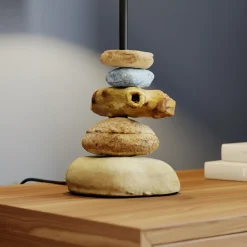 Bordlampe Vera, stofskærm og sten-dekor, 38 cm^ONLI Outlet