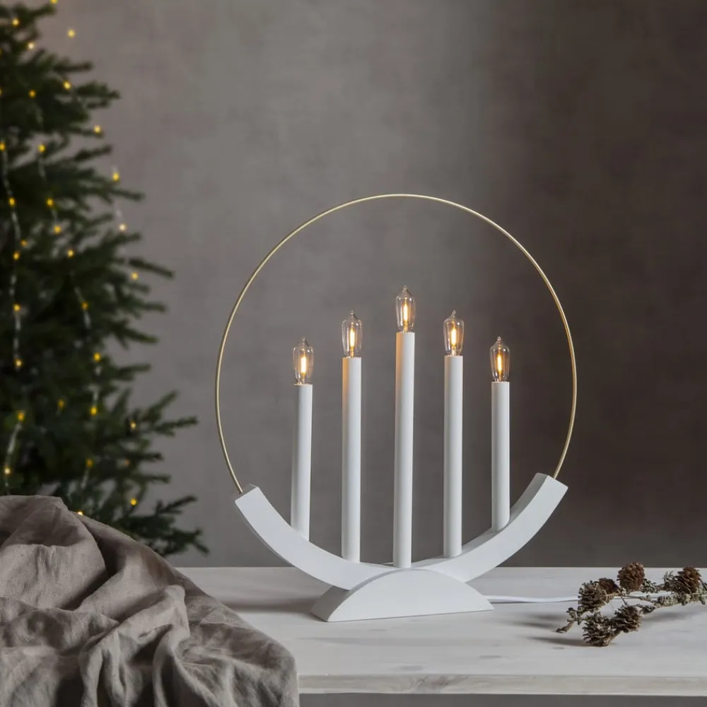 STAR TRADING Brace LED-lysestage, 5 lyskilder, hvid/guld