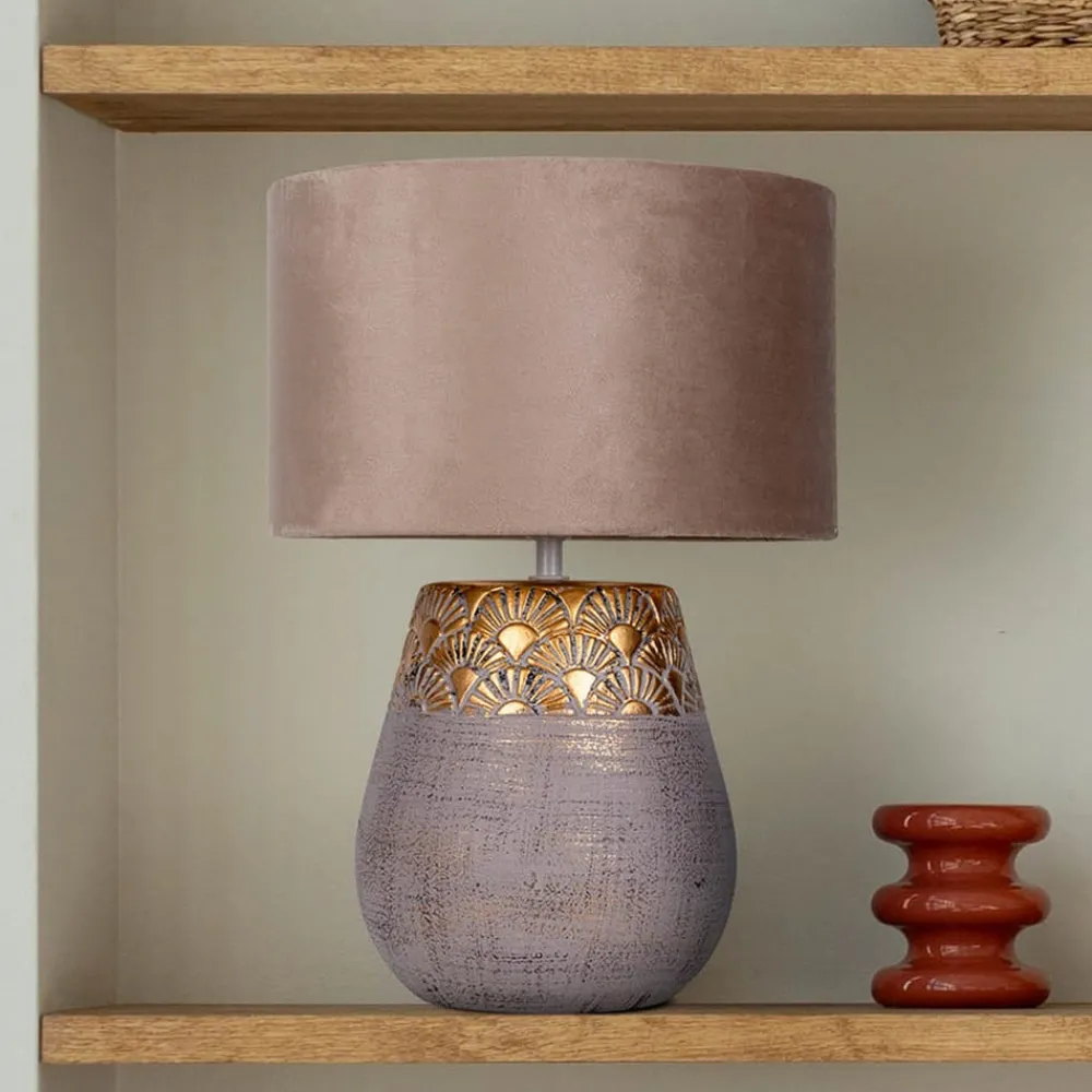 Näve Bronco bordlampe, beige, keramik/kunstlæder, højde 39 cm