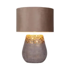 Näve Bronco bordlampe, beige, keramik/kunstlæder, højde 39 cm