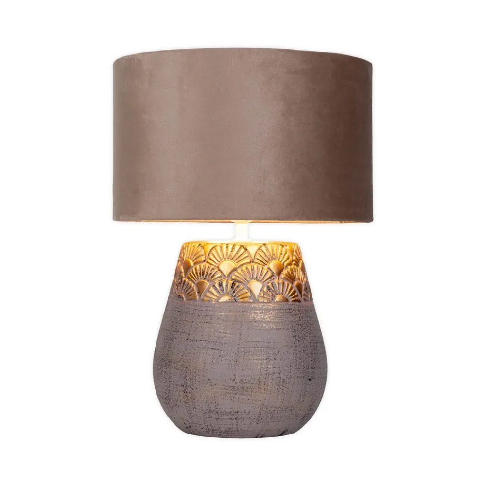Näve Bronco bordlampe, beige, keramik/kunstlæder, højde 39 cm