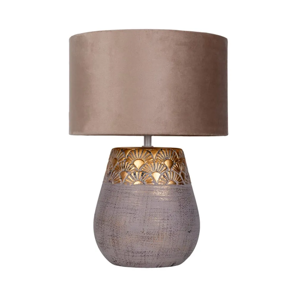 Näve Bronco bordlampe, beige, keramik/kunstlæder, højde 39 cm