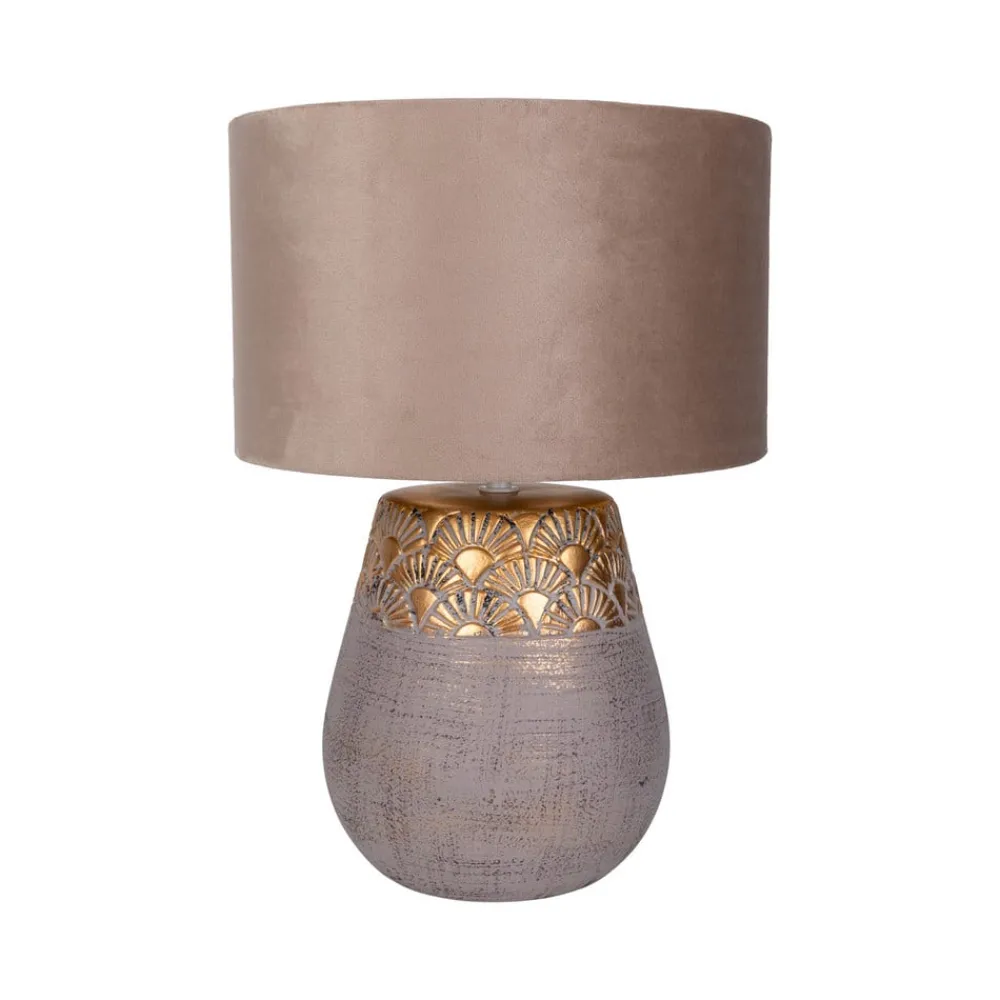 Näve Bronco bordlampe, beige, keramik/kunstlæder, højde 39 cm