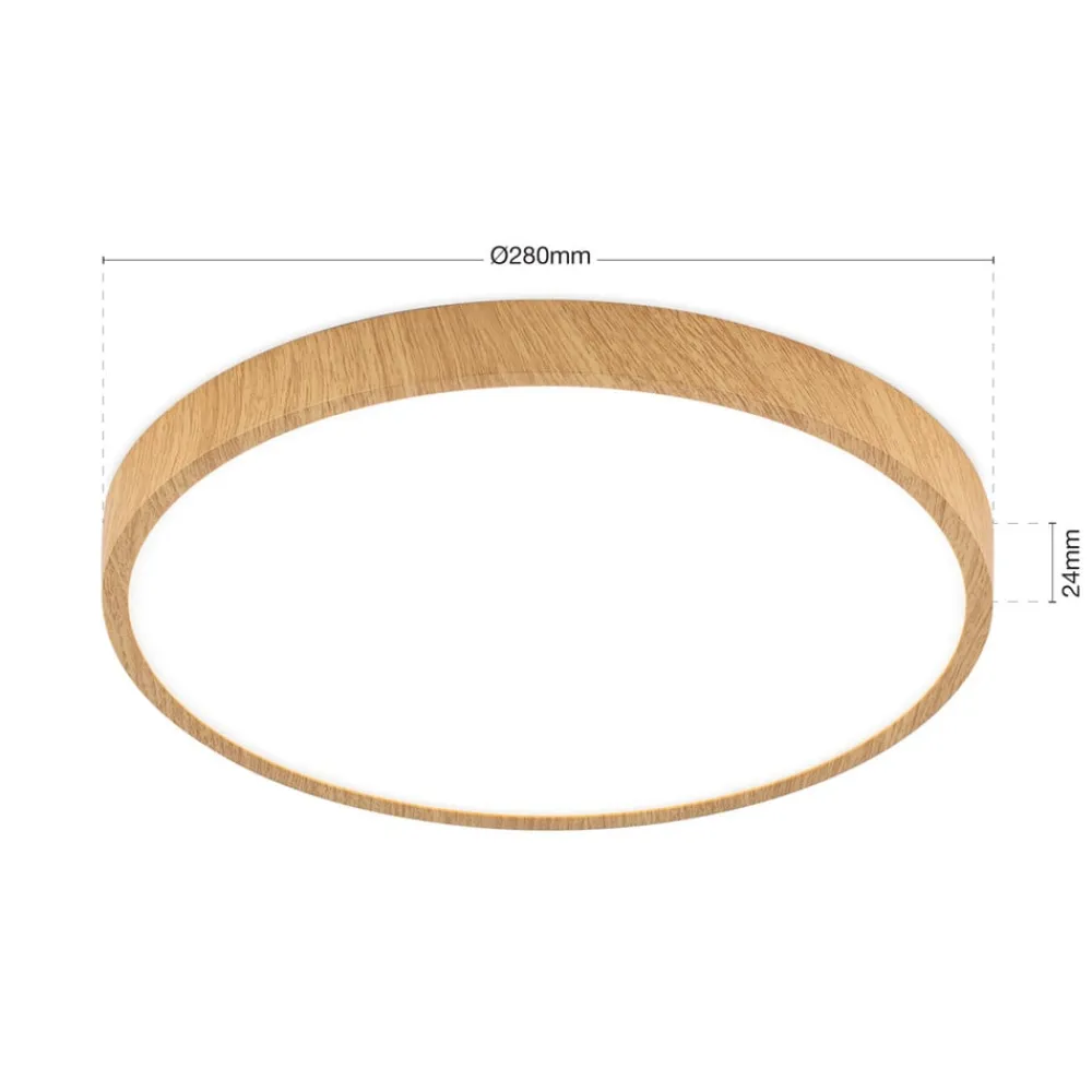 ORION Bully LED-loftlampe med træ-look, Ø 28 cm