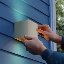 LED-udendørs væglampe med batteri og sensor Volterra, sand, IP44^Calex Online