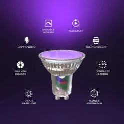 Smart LED-pære Reflektor GU10 4,9W RGB CCT 5cm^Calex Hot