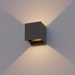 Calex Væglamper>udendørs LED-væglampe Cube, op/ned, højde 10 cm, antracit