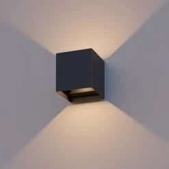 Calex udendørs LED-væglampe Cube, op/ned, højde 10 cm, sort