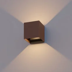 udendørs LED-væglampe Cube, op/ned, højde 10 cm, rustbrun^Calex